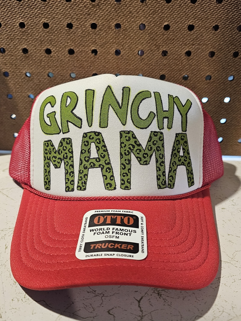 Otto Red "Grinchy Mama" Trucker Hat